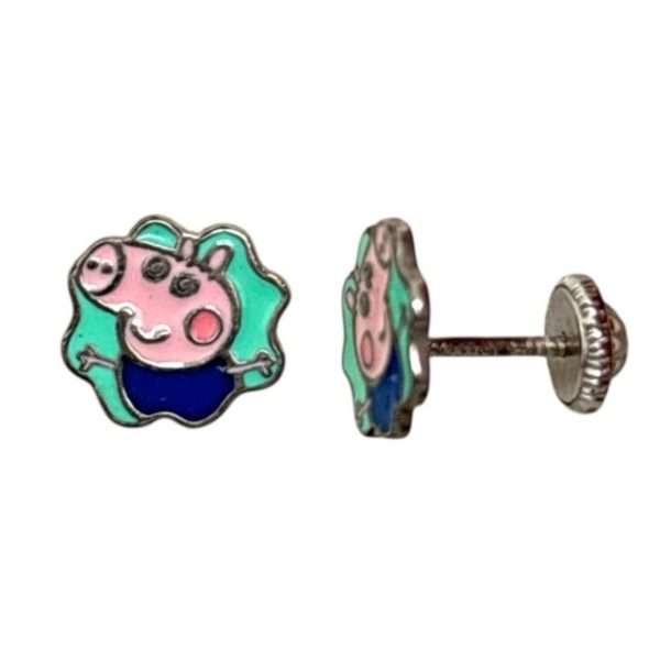 Pendientes George Pig hermano Peppa pig en plata de ley hipoalergénica. Perfectos para niñas fans de Peppa Pig. Regalo ideal