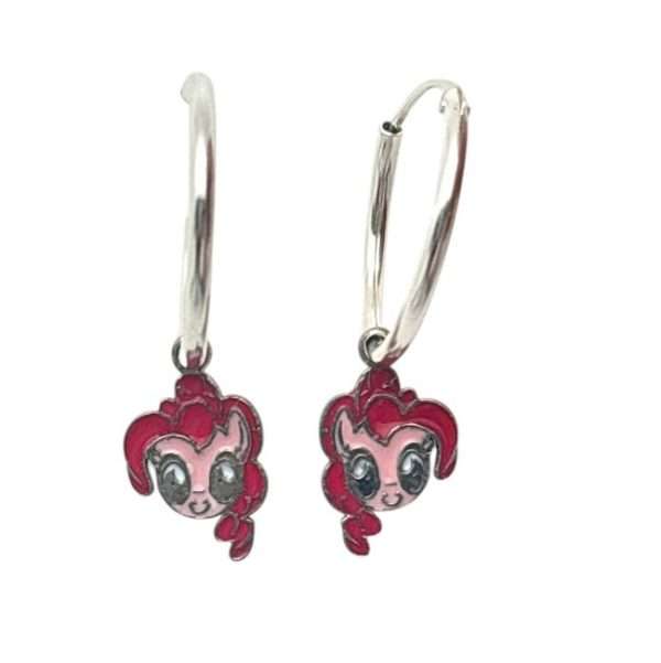 Pendientes de aro Pinkie Pie en plata de ley hipoalergénica. Seguros y oficiales. El regalo perfecto para niñas fans de My Little Pony